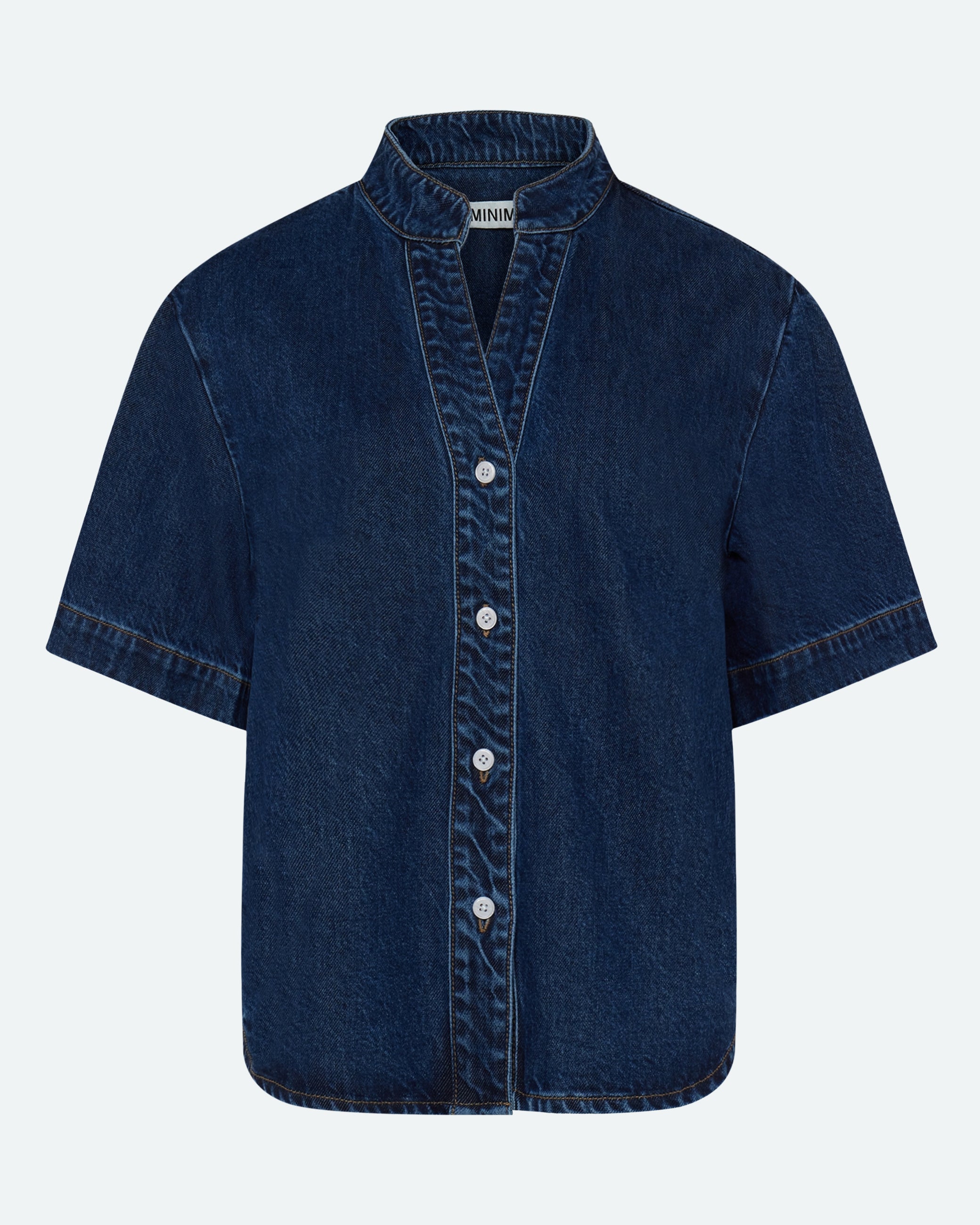 minimum female Alicia denim blend shirt 4181 Short Sleeved Shirt 1002 Medium Blue