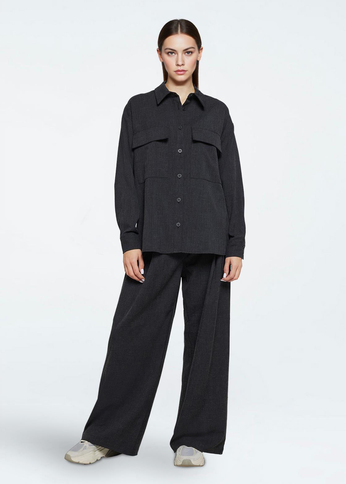 minimum female Astrids 3737 Shirt Long Sleeved Shirt 980M Dark Grey Melange