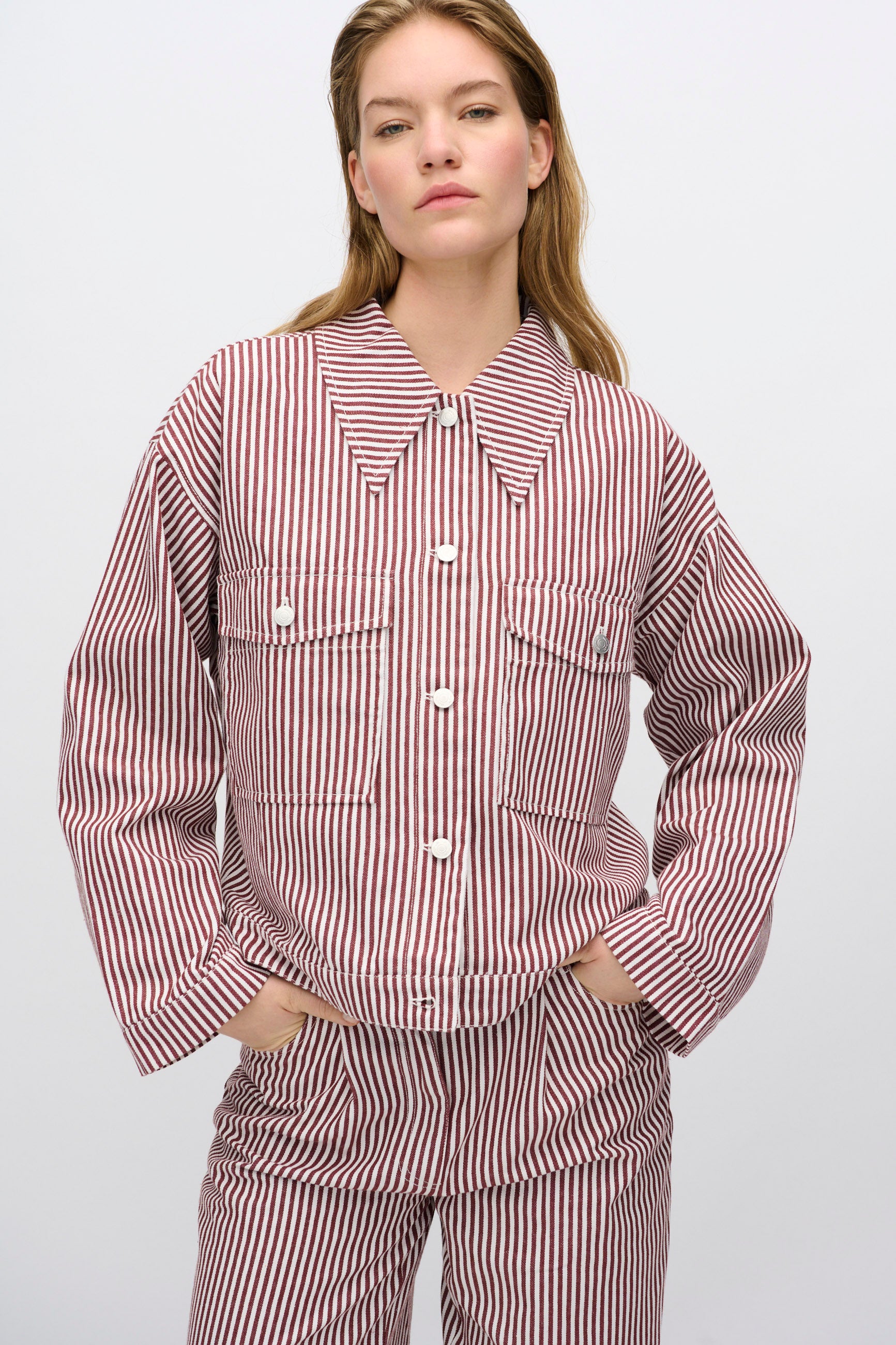 minimum female Malenes light denim jacket in stripes 4328 Lightweight Jacket 0608 Coco Milk
