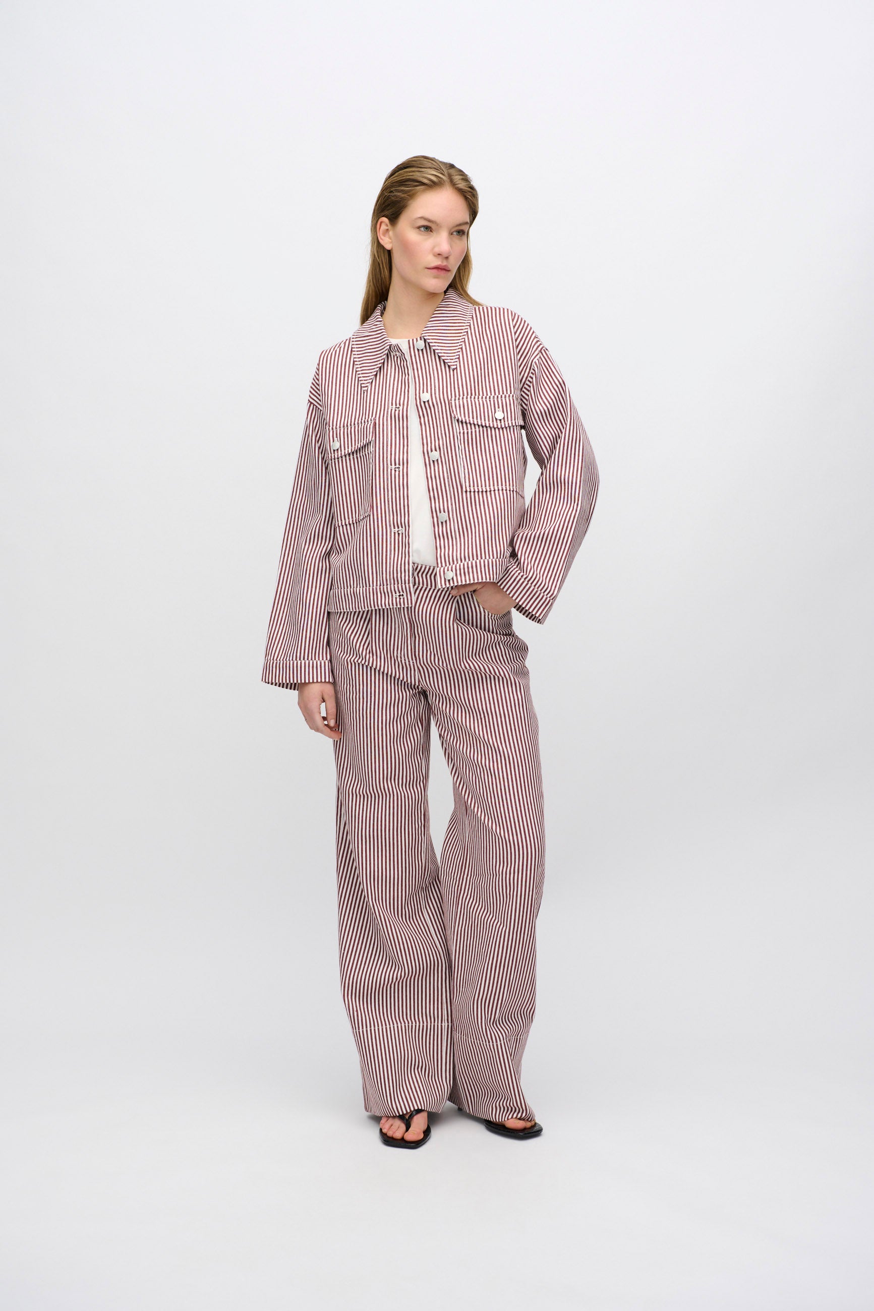 minimum female Malenes light denim jacket in stripes 4328 Lightweight Jacket 0608 Coco Milk