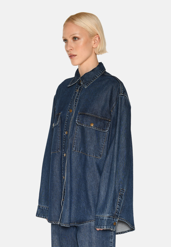 minimum female Siggas denim shirt 4181 Long Sleeved Shirt 1002 Medium Blue